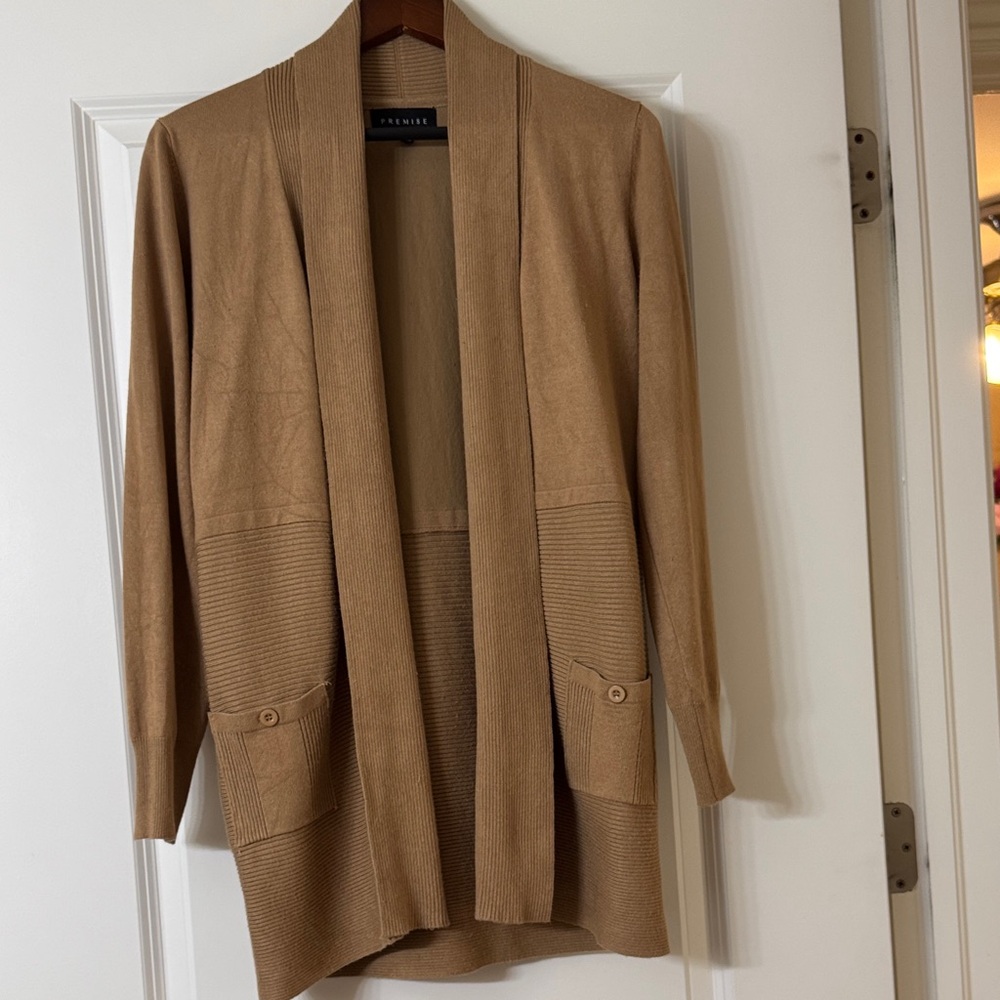 Premise Tan Open-Front Sweater Jacket